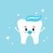 Cute baby tooth boy with dummy pacifier icon isolated on background.