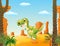 Cute baby tyrannosaur with the desert background