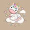 Cute baby unicorn with hearts, stars and clouds