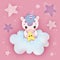 Cute baby unicorn sitting on a cloud.Children illustration.