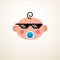Cute baby vector flat icon, adorable happy and child with nipple and pixel glasses of life thug emoji