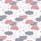 Cute Baby vector seamless pattern. Cartoon gray and white clouds and stars on white background. Sweet Template for desing, textile