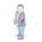 Cute baby in winter clothes. A boy in a jacket and jeans. Children`s f