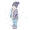 Cute baby in winter clothes. A boy in a jacket and jeans. Children`s f