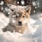 Cute Baby Wolf Puppy Playing in Winter Snow Portrait. Generative AI