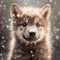 Cute Baby Wolf Puppy Playing in Winter Snow Portrait. Generative AI