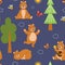 Cute baby woodland bear pattern. Childish nursery wallpaper, autumn wood print. Happy forest creature. Animal actions