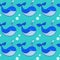 Cute background with cartoon blue whales.