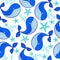 Cute background with cartoon blue whales. Baby shower design.