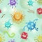 Cute bacteria cartoon seamless pattern