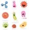 Cute bacteria, virus, germ cartoon character set