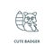 Cute badger line icon, vector. Cute badger outline sign, concept symbol, flat illustration