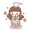 Cute bakery chef vector Kawaii girl cartoon cooking baby unicorn pony child cupcake
