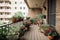 Cute balcony in apartment full of houseplants. Exterior design concept