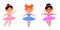 Cute Ballerina Girl Dancer Character Training Set. African American Child wear Pink Tutu Dress and Pointe Dance in Multiracial