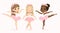 Cute Ballerina Girl Dancing. Three Multicultural Ballerinas Set. African American Child wear Pink Tutu Dress