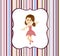 Cute ballerina girl with label frame on a stripey background