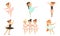 Cute Ballerinas Dancing in Tutu Dress Set, Little Girls Dancing Ballet Vector Illustration