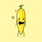 cute banana character with drunk expression and mouth open