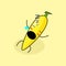 cute banana character with sleep expression, lie down, close eyes and mouth open