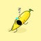 cute banana character with sleep expression and mouth open