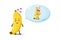 Cute banana character thinks about her lover