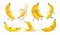 Cute banana characters, smile face. Happy kid emoji with eye hand and legs, children action, delicious fruits sticker