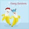 Cute banana with Christmas hat Christmas card design.