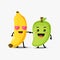Cute banana and mango mascot holding hands