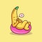 Cute Banana Relax on Pillow Cartoon. Fruit Vector Icon Illustration, Isolated on Premium Vector