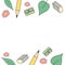 Cute banner. School implements and leaves. Autumn back to school concept.