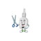 Cute Barber bottle with pipette cartoon character style with scissor