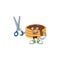 Cute Barber chocolate cream pancake cartoon character style with scissor