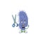 Cute Barber salmonella typhi cartoon character style with scissor