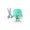Cute Barber staphylococcus aureus cartoon character style with scissor