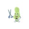 Cute Barber staphylococcus pneumoniae cartoon character style with scissor