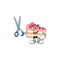 Cute Barber strawberry slice cake cartoon character style with scissor