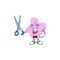 Cute Barber tetracoccus cartoon character style with scissor