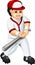 Cute baseball player cartoon standing bring stick with laughing