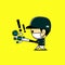 Cute baseball player character wearing medical mask hit the virus with a stick. Fight agaisnt virus. Illustration vector