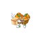 Cute basket oranges cartoon character having a box