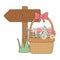 Cute basket straw with flowers and arrow guide