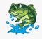 cute bass fish jumping splash water. isolated cartoon animal illustration. Flat Style Sticker Icon Design Premium Logo vector.