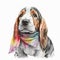 Cute Basset Hound Puppy in Pajama Pink Pastel scarf AI Generated
