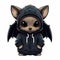 Cute Bat Shaped Kitten In Hooded Black Jacket - Fawncore Cartoon Style