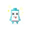 Cute battery life character get dizzy cause of empty power isolated on white background. Battery life character emoticon