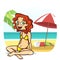 Cute beach girl wear yellow bikini