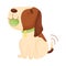 Cute beagle holds a ball in his teeth. Vector illustration on a white background.