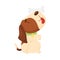 Cute beagle holds a bone on his nose. Vector illustration on a white background.