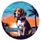 Cute Beagle Sunset Painting In Tropical Symbolism Style